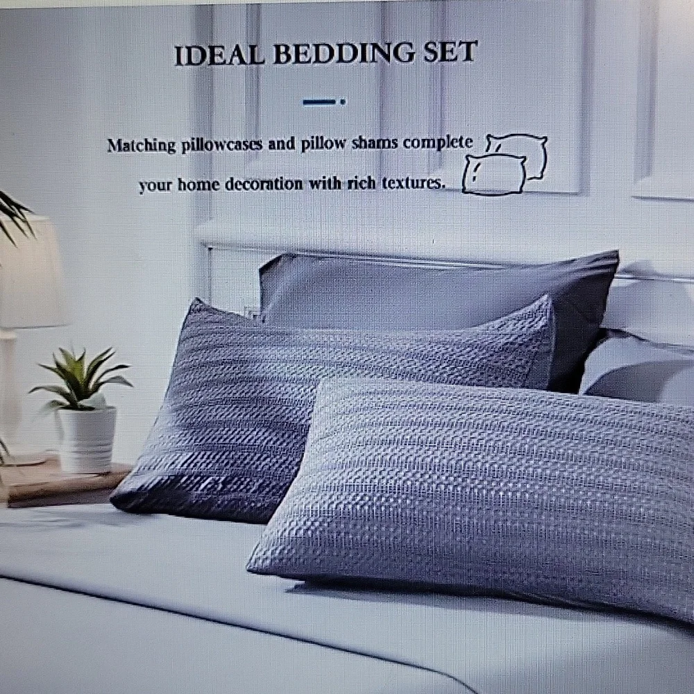 Newspin Dark Gray Waffle Comforter set Queen 7pc bed in bag All Season NEW …